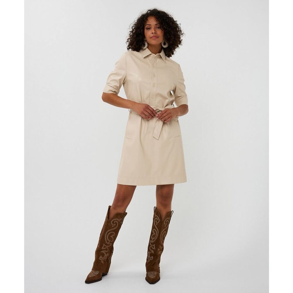 EsQualo super soft vegan leather shirt dress cream size 4 - Picture 2 of 14